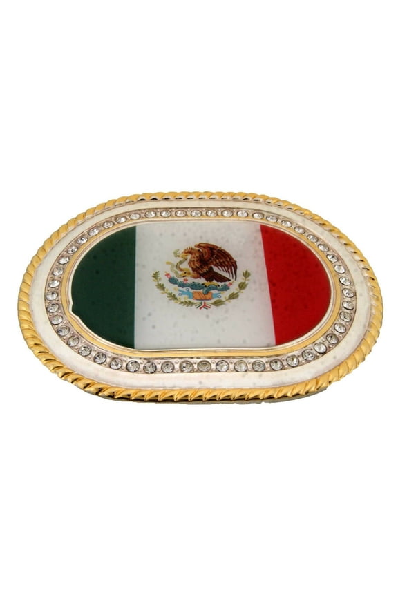 Mexico Country Flag Belt Buckle Western Rodeo Gold Rhinestones Bling Iced Out hip Rock Men