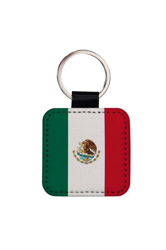 Mexico Country Flag Faux Leather Square Keychain