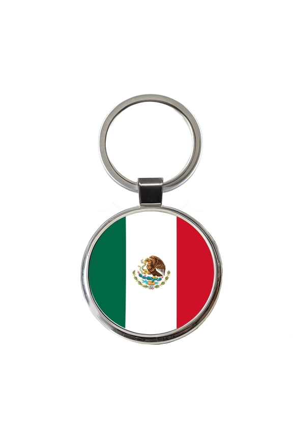 Mexico Country Flag Metal Round Keychain