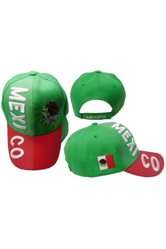 Mexico Country Letters Emblem Green With Red Bill 3-D Embroidered Cap Hat