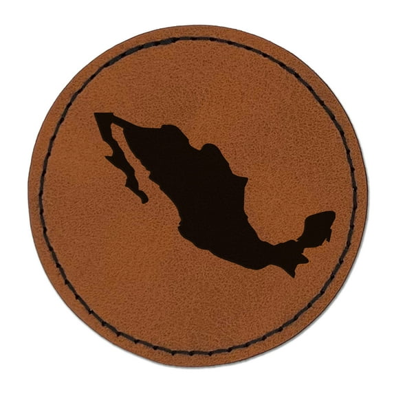 Mexico Country Solid 2.5" Faux Leather Round Engraved Iron-On Patch - Brown
