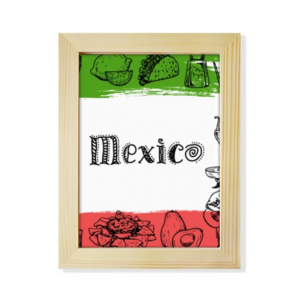 Mexico Cuisine Cactus Sketch Desktop Adorn Photo Frame Display Art Painting Wooden