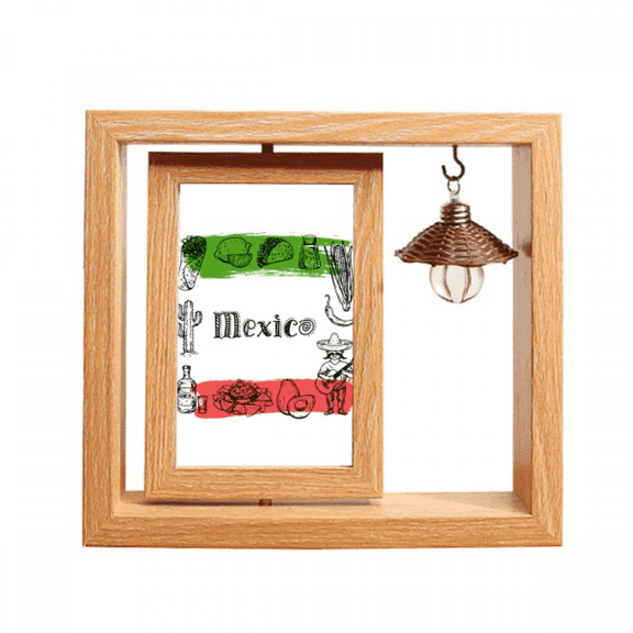 Mexico Cuisine Cactus Sketch Wooden Rotating Picture Photo Frame 4x6