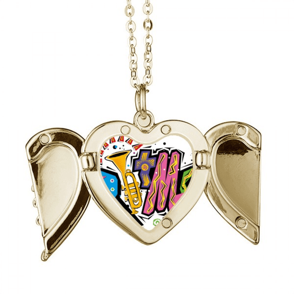 Mexico Culture Elment Many Colors Ritmo Slogan Folded Wings Peach Heart Pendant Necklace