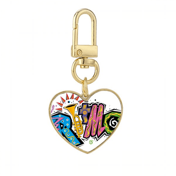 Mexico Culture Elment Many Colors Ritmo Slogan Gold Heart Keychain Metal Keyring Holder