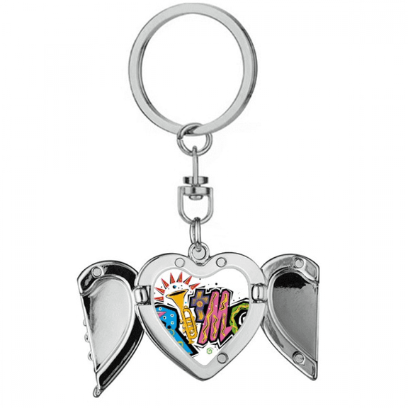 Mexico Culture Elment Many Colors Ritmo Slogan Heart Angel Wing Key Chain Holder