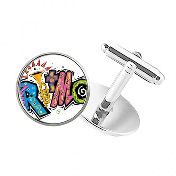 Mexico Culture Elment Many Colors Ritmo Slogan Round Button Cuff Clip Stud Cufflinks