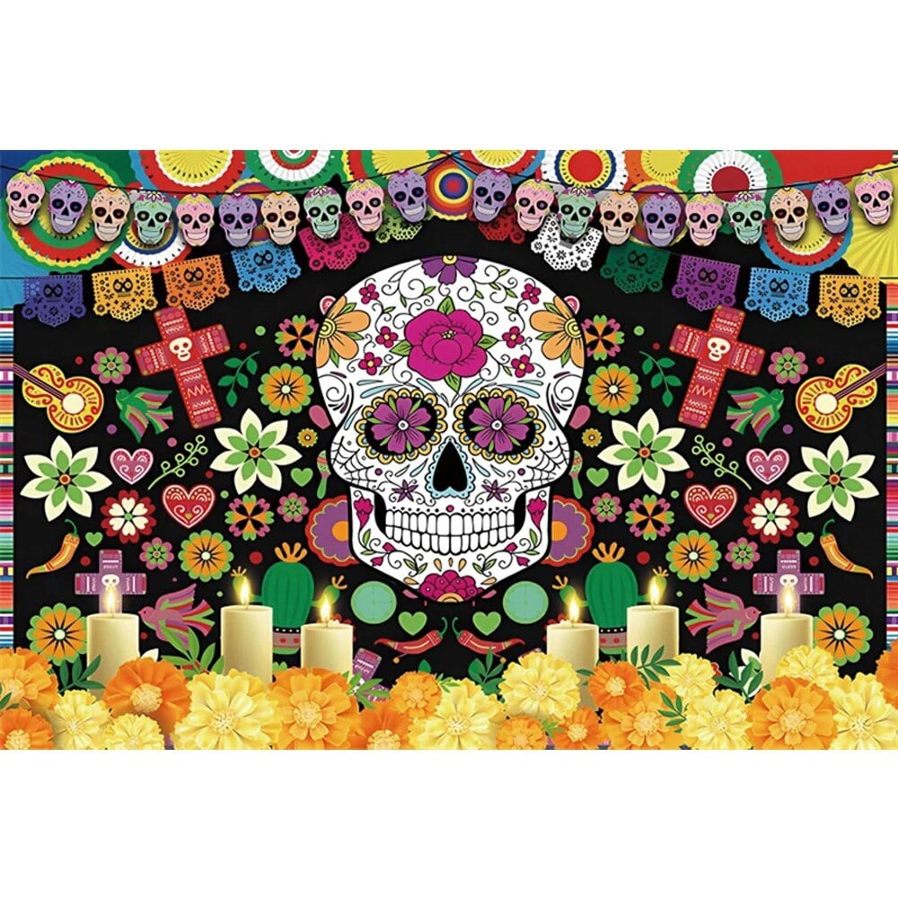 Mexico Day Of The Dead Photography Backdrop Dia De Los Muertos Skeleton ...