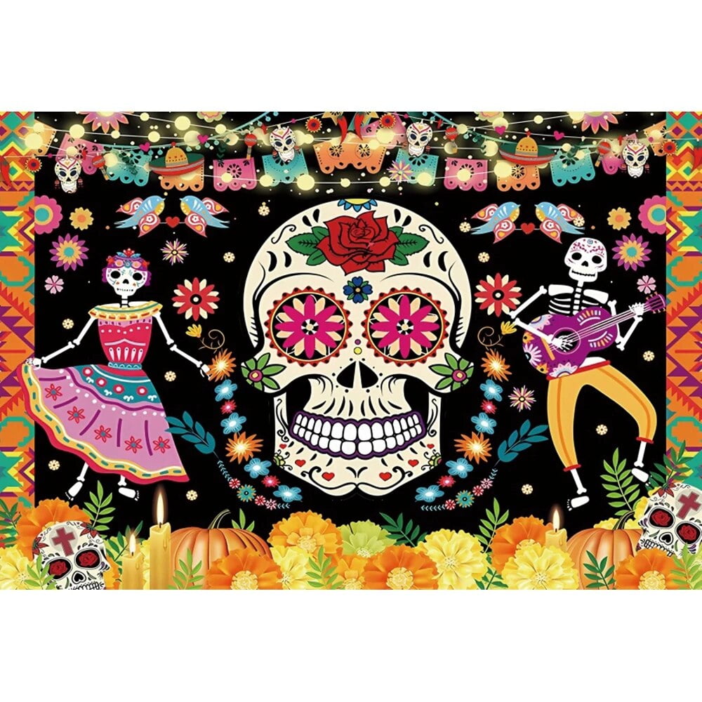 Mexico Day of the Dead Backdrops Photography Marigold Candles Dia DE ...