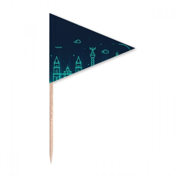 Mexico Detailed City National Landmark Building Toothpick Triangle Cupcake Toppers Flag