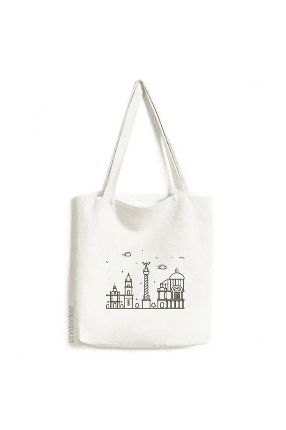 Mexico Detailed City National Landmark Building Tote Canvas Bag Shopping Satchel Casual Handbag