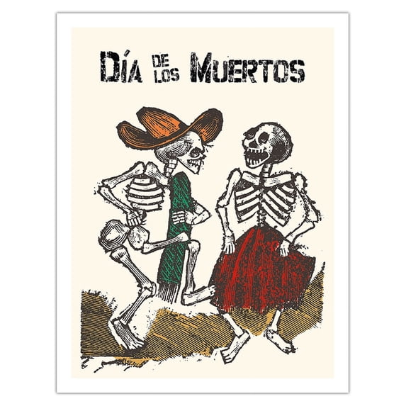 Mexico - Dia de los Muertos (Day of the Dead) - Dancing Skeletons - Vintage Engraved Illustration by Jose Guadalupe Posada c.1900 - Fine Art Matte Paper Print (Unframed) 20x26in