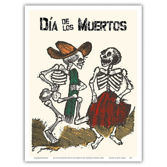 Mexico - Dia de los Muertos (Day of the Dead) - Dancing Skeletons - Vintage Engraved Illustration by Jose Guadalupe Posada c.1900 - Master Art Print (Unframed) 9in x 12in