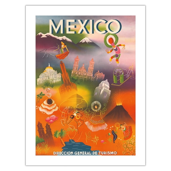 Mexico - Direccion General de Turismo (Department of Tourism) - Vintage Travel Poster 1950 - Bamboo Fine Art 290gsm Paper Print (Unframed) 18x24in