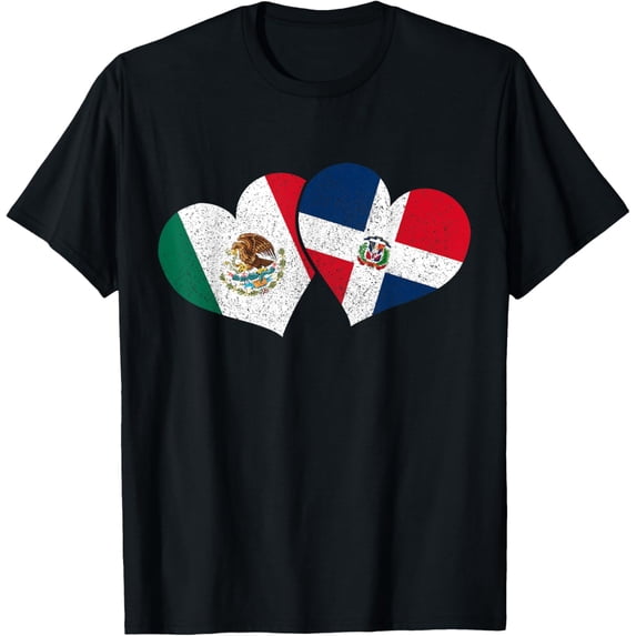 Mexico Dominican Republic Hearts Mexican Flag Pride Heritage T-Shirt