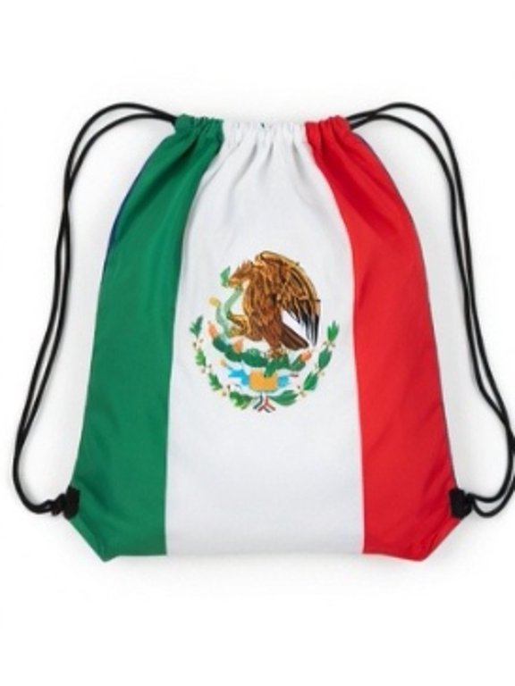 Mexico Flag Drawstring Backpack, Green, White, Red