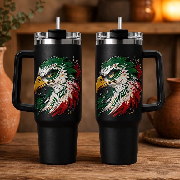 Mexico Eagle 40 oz Tumbler, Green White Red Eagle, Patriotic Bird Design Gift for Him