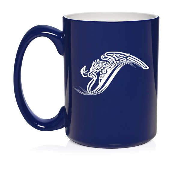 Mexico Eagle Escudo AguilaCeramic Coffee Mug Tea Cup Gift for Her, Him, Friend, Coworker, Wife, Husband (15oz Blue)