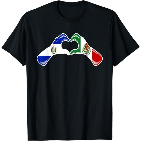 Mexico El Salvador Flag Mexican Salvadorian Heart T-Shirt
