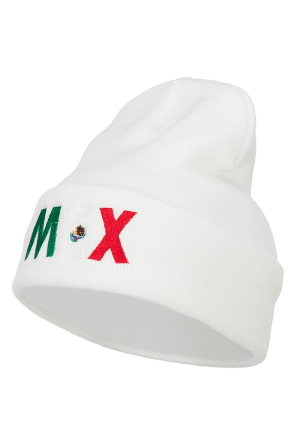 Mexico Embroidered Long Beanie - White OSFM