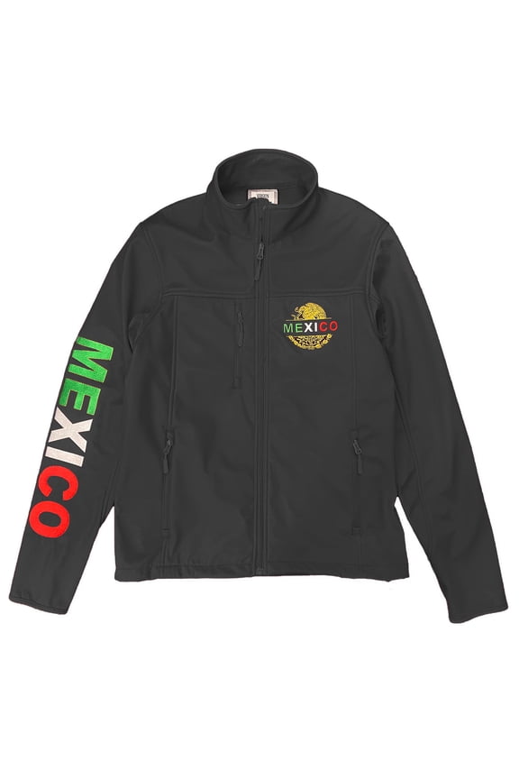 Embroidered Soft Shell Water Repellent Zip Up Jacket - Black