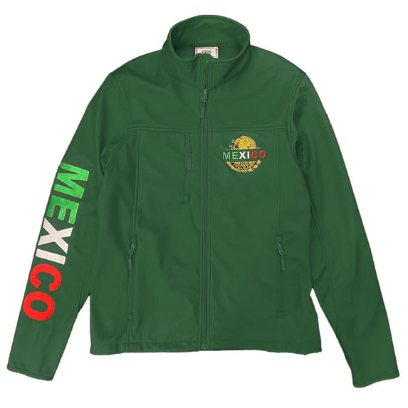 Mexico Embroidered Soft Shell Water Repellent Zip Up Jacket - Green