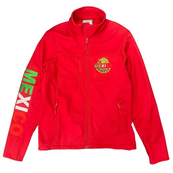 Mexico Embroidered Soft Shell Water Repellent Zip Up Jacket - Red