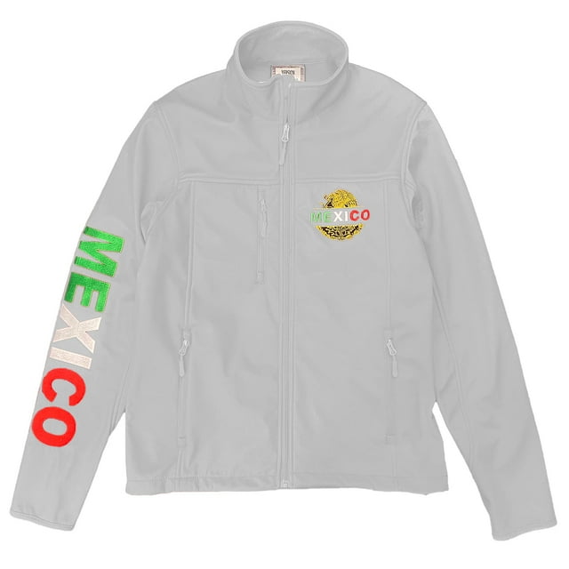 Mexico Embroidered Soft Shell Water Repellent Zip Up Jacket - White