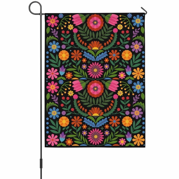 Mexico Festival House Flags For Outdoor, Watercolor Colorful Flowers Texture Small Double Side Yard Flags Weather Proof House Decor for Lawn Outside Holiday 28 x 40 Inches