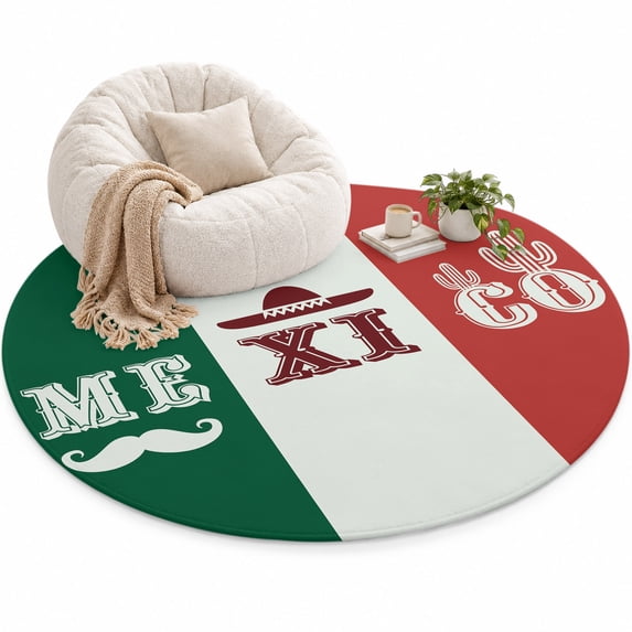 Mexico Flag Area Rug 5', Green Red Color Cactus Hat Striped Soft Mat ...