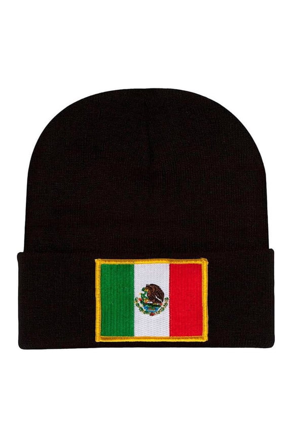 Mexico Flag Black Cuffed Beanie