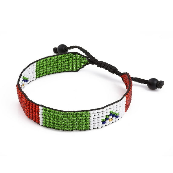 Mexico Flag Bracelet: Handmade, Adjustable Beaded Rope Unisex Jewelry with Patriotic Design