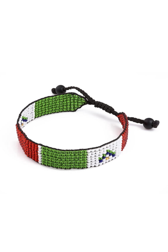 Mexico Flag Bracelet: Handmade, Adjustable Beaded Rope Unisex Jewelry with Patriotic Design