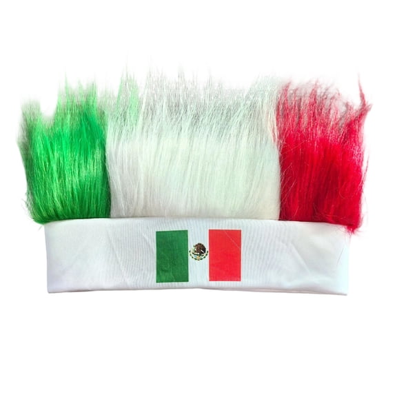 Mexico Flag Fan Wig Headband Green and White Hairy Headband Hat for Sports Games Themed Parties Costume Accessories Fan Gear for Men and Women Elastic Polyester Wig Cap 10.24 x 7.87 Inches