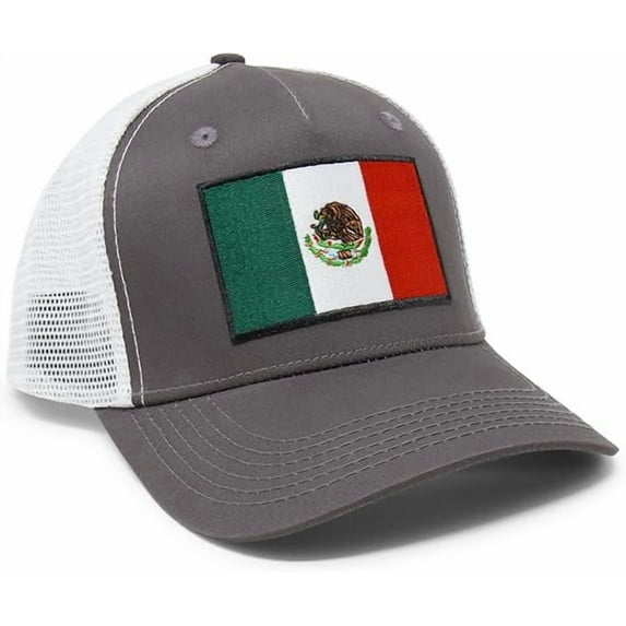 Mexico Flag Hat for Men and Women – El Tricolor Snapback Trucker Baseball Cap by International Tie (Grey/White)