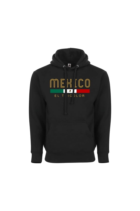 Mexico Flag Hoodie “El Tricolor,” Unisex Pullover Sweatshirt, Soccer Fan Apparel - Black - 2X-Large