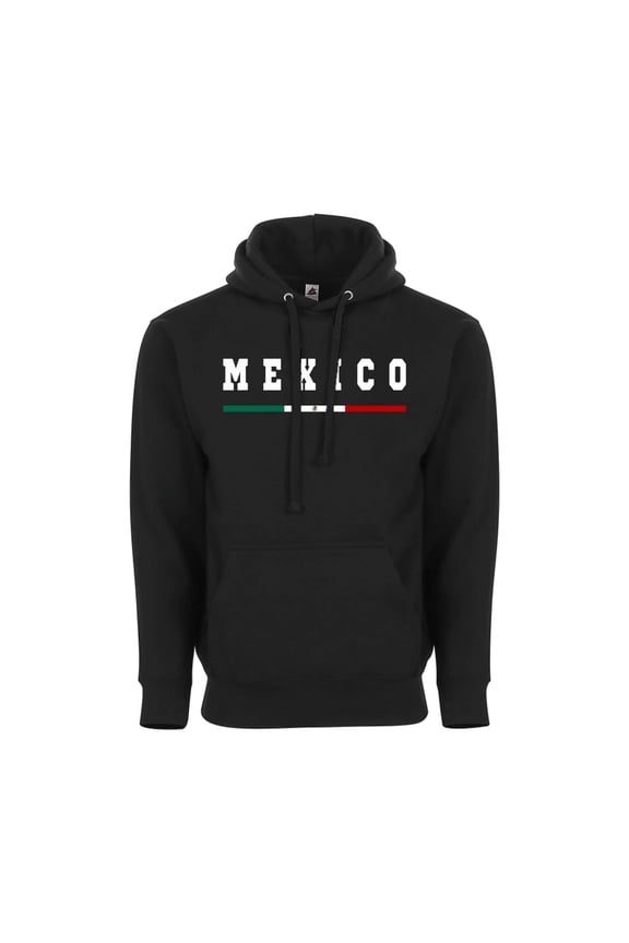 Mexico Flag Hoodie, Unisex Pullover Sweatshirt, Soccer Fan Apparel - Black - Medium