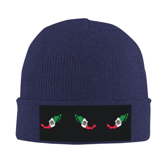 Mexico-Flag-Map Beanie Hat Men Women Warm Printed Cap Knit Beanies Hats Outdoor Winter Navy Blue