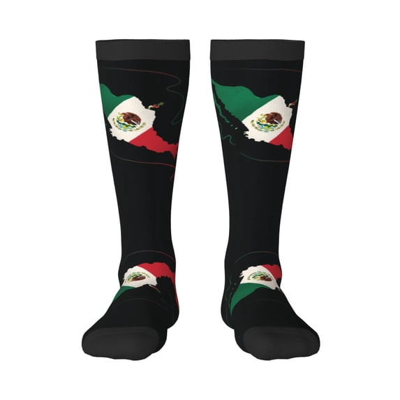 Mexico-Flag-Map Knee High Socks for Women Long Leg Warmers Socks