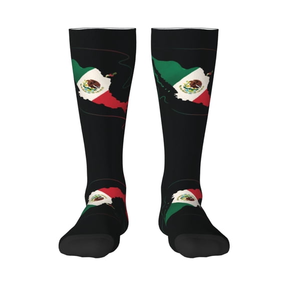 Mexico-Flag-Map Knee High Socks for Women Long Leg Warmers Socks