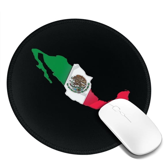 Mexico-Flag-Map Round MousePad with Stitched Edge Non-Slip Rubber Base Mouse Mat for Office & Home (7.9 x 7.9)