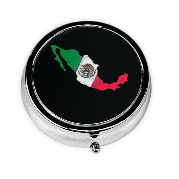 Mexico-Flag-Map Round Portable Pill Box Organizer Vitamin Containers Perfect For Traveling