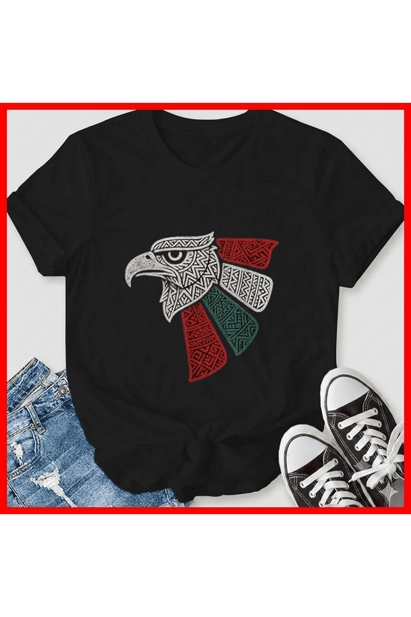 Mexico Flag Mexican Eagle Aztec Style Hecho En Mexico Crest Unisex T-Shirt, up to size 5XL