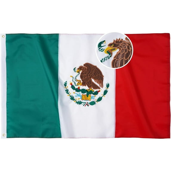 Mexico Flag Mexicana Outdoor Flag 3x5 Feet Outdoor Large Mexican Flags with 2 Brass Grommets 4 Stitching Rows Heavy Duty Nylon Sewn Stripes Vivid Color Fade-resistant