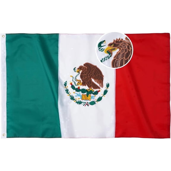 Mexico Flag Mexicana Outdoor Flag 3x5 Feet Outdoor Large Mexican Flags with 2 Brass Grommets 4 Stitching Rows Heavy Duty Nylon Sewn Stripes Vivid Color Fade-resistant