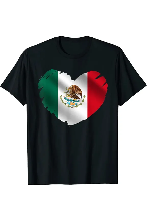 Mexico Flag On Shape Of Heart Mexican Mexico Lovers T-Shirt