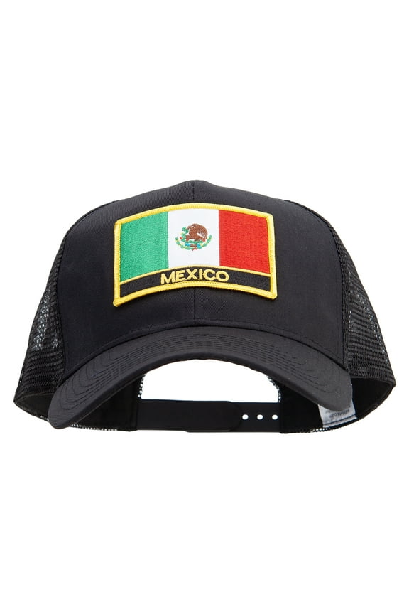 Mexico Flag Patched Big Size Solid Cotton Twill High Profile Mesh Pro Style Cap - Black XL-3XL