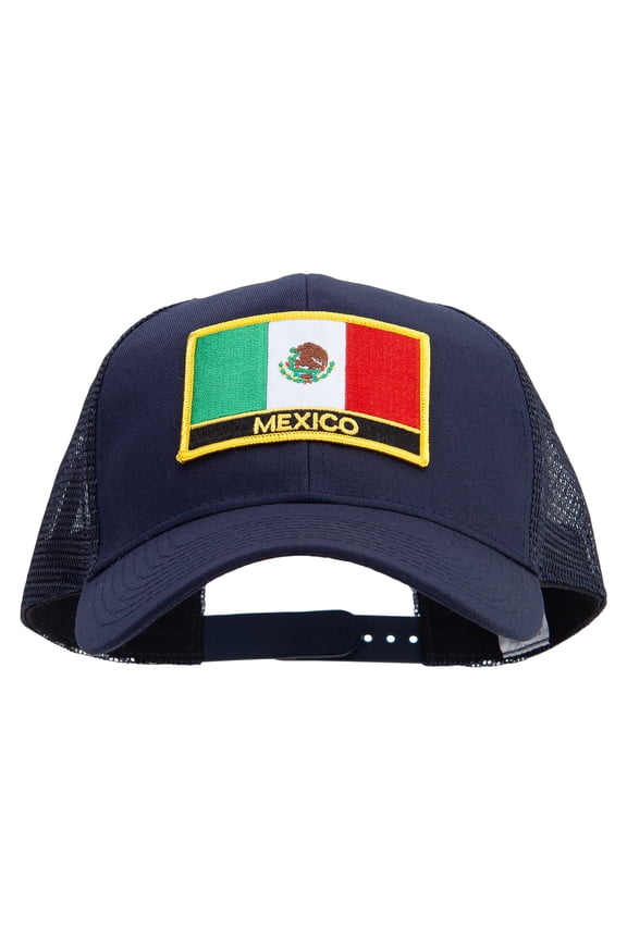 Mexico Flag Patched Big Size Solid Cotton Twill High Profile Mesh Pro Style Cap - Navy XL-3XL