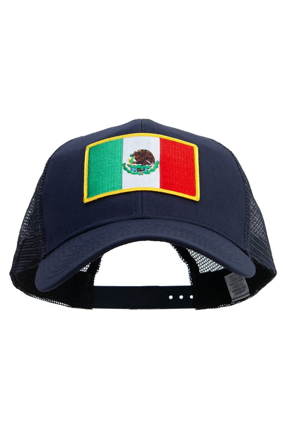 Mexico Flag Patched Big Size Solid Cotton Twill High Profile Mesh Pro Style - Navy XL-3XL