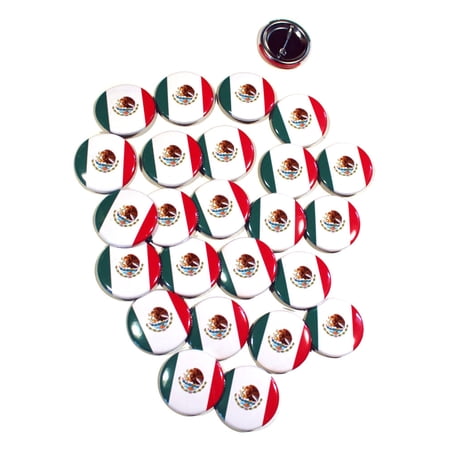 Mexico Flag Pinback Buttons - 1.5 Inch Round - 25 Pack
